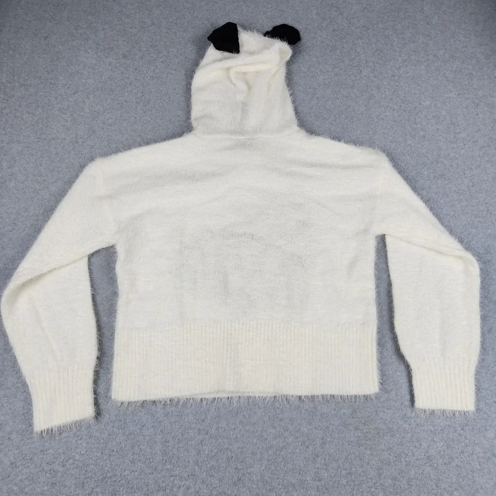 Justice Hooded Sweater Girls L 12/14 White Snoopy Peanuts Eyelash Knit 3D Ears